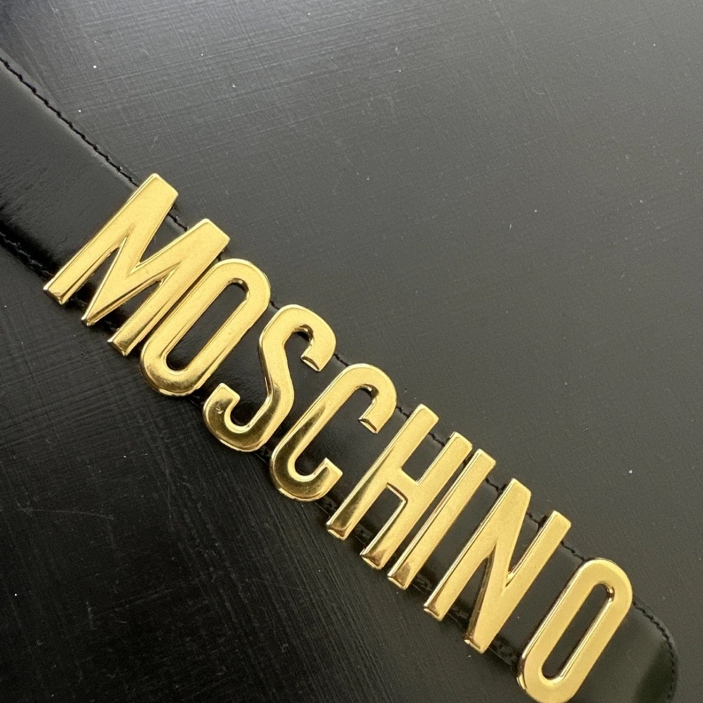Moschino Black Belt with Gold Lettering